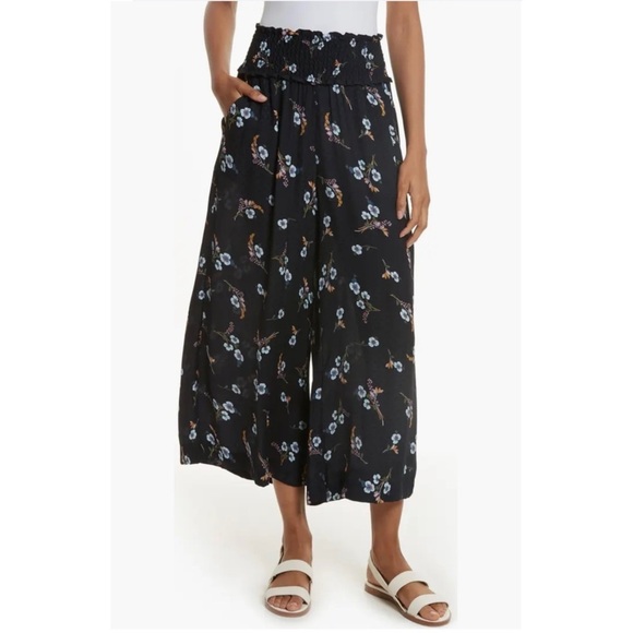 Rebecca Taylor 100%silk Natalie Fleur Wide Leg Crop Silk pants NWT - Picture 1 of 16